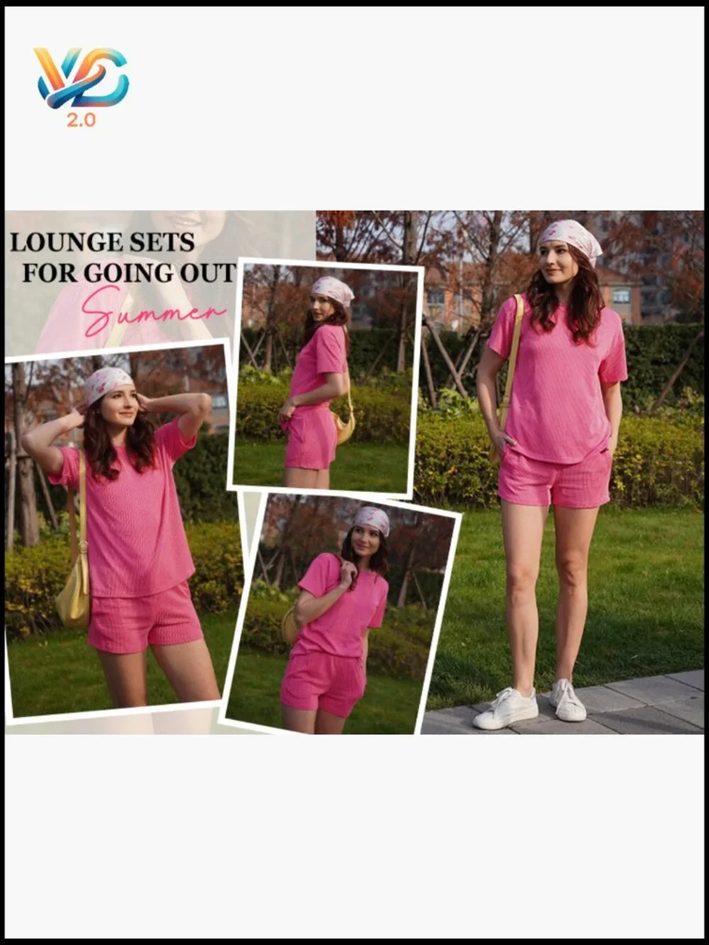 Women's 2 Piece Pajama Set Short Sleeve Lounge Set with Pockets Matching Outfit